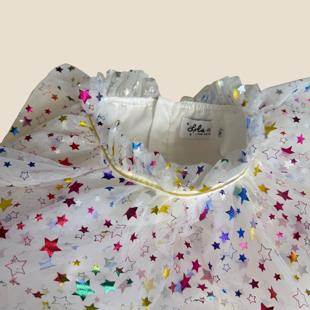 Lola and the Boys White Tulle Tiered Dress Multicolor Metallic Stars Kids 12M - Picture 2 of 4